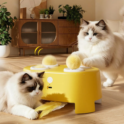 Interactive Automatic Cat Toy with Moving Feather & Pom-Pom