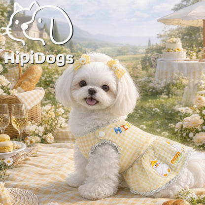 HipiDogs Gingham Pet Dress | Sweet Lace Summer Dress for Small Dogs & Cats