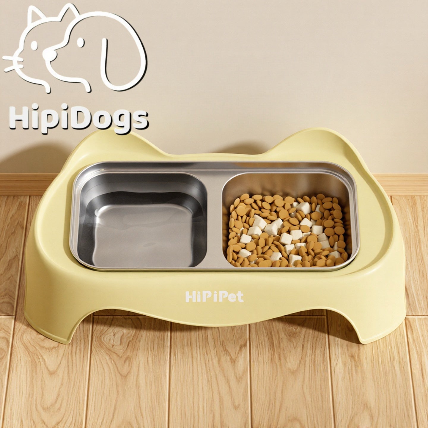 HipiDogs Elevated Double Pet Bowl | Stainless Steel Food & Water Feeder