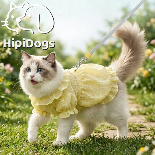 HipiDogs Floral Summer Cat Dress | Lightweight Ruffle Pet Dress