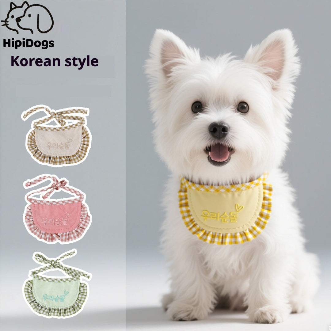 Korean Style Pet Bib Scarf for Dogs & Cats – Cute Ruffle Drool Bib, Soft & Adjustable