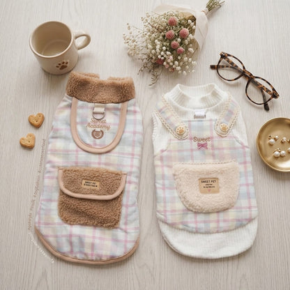 Plaid Fleece Dog Vest – Cozy Winter Pet Jacket with Sherpa Collar & Pocket Detail