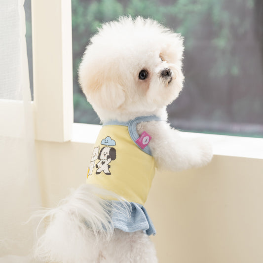 Cute Pleated Dog Dress – Soft Cartoon Puppy Dress for Small Dogs Spring Summer Pet Clothes