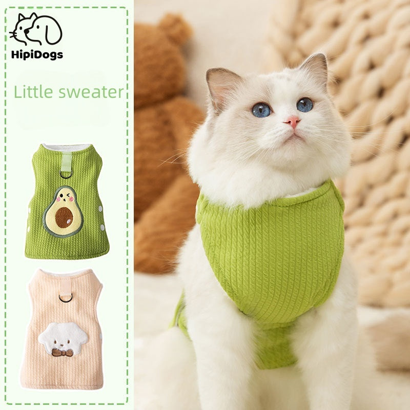 Cute Little Sweater for Cats – Avocado & Dog Embroidery