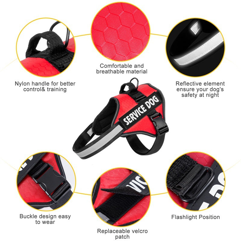 Service Dog Harness Vest – Adjustable No Pull Tactical Dog Harness with Reflective Straps for Large Dogs