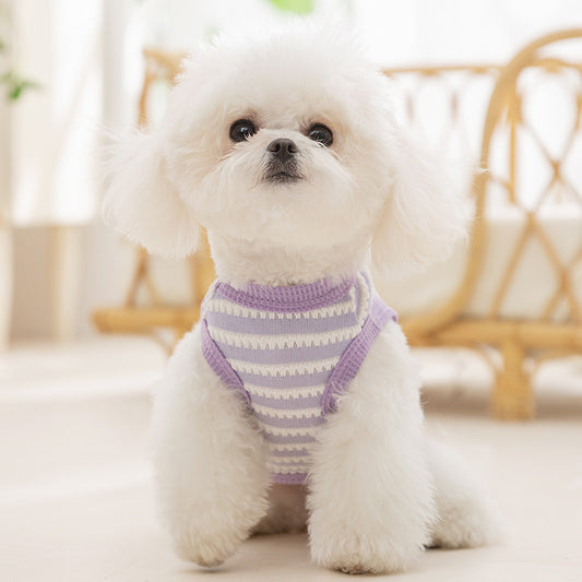 Striped Dog Harness Vest – Cute Smile Design with Leash Ring