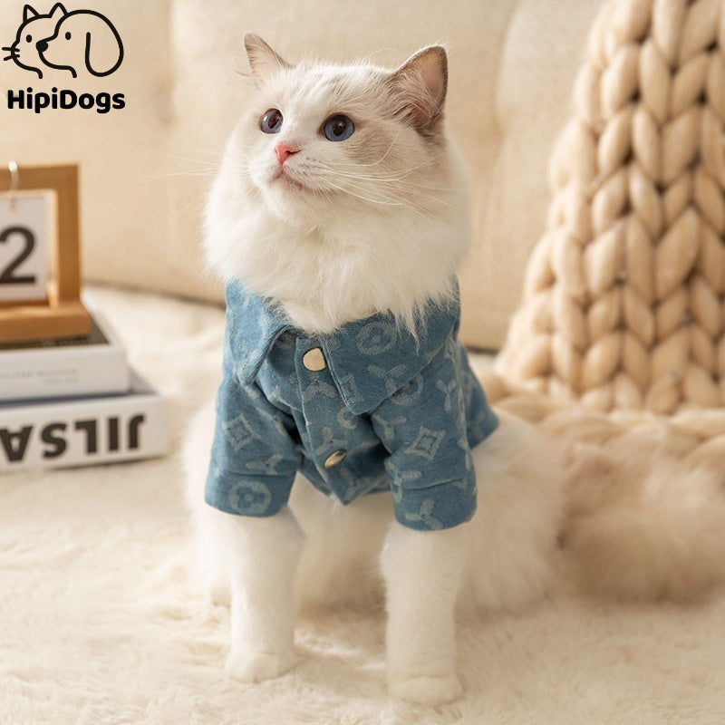 Fashionable Denim Shirt for Cats Stylish Pet Button-Up Shirt
