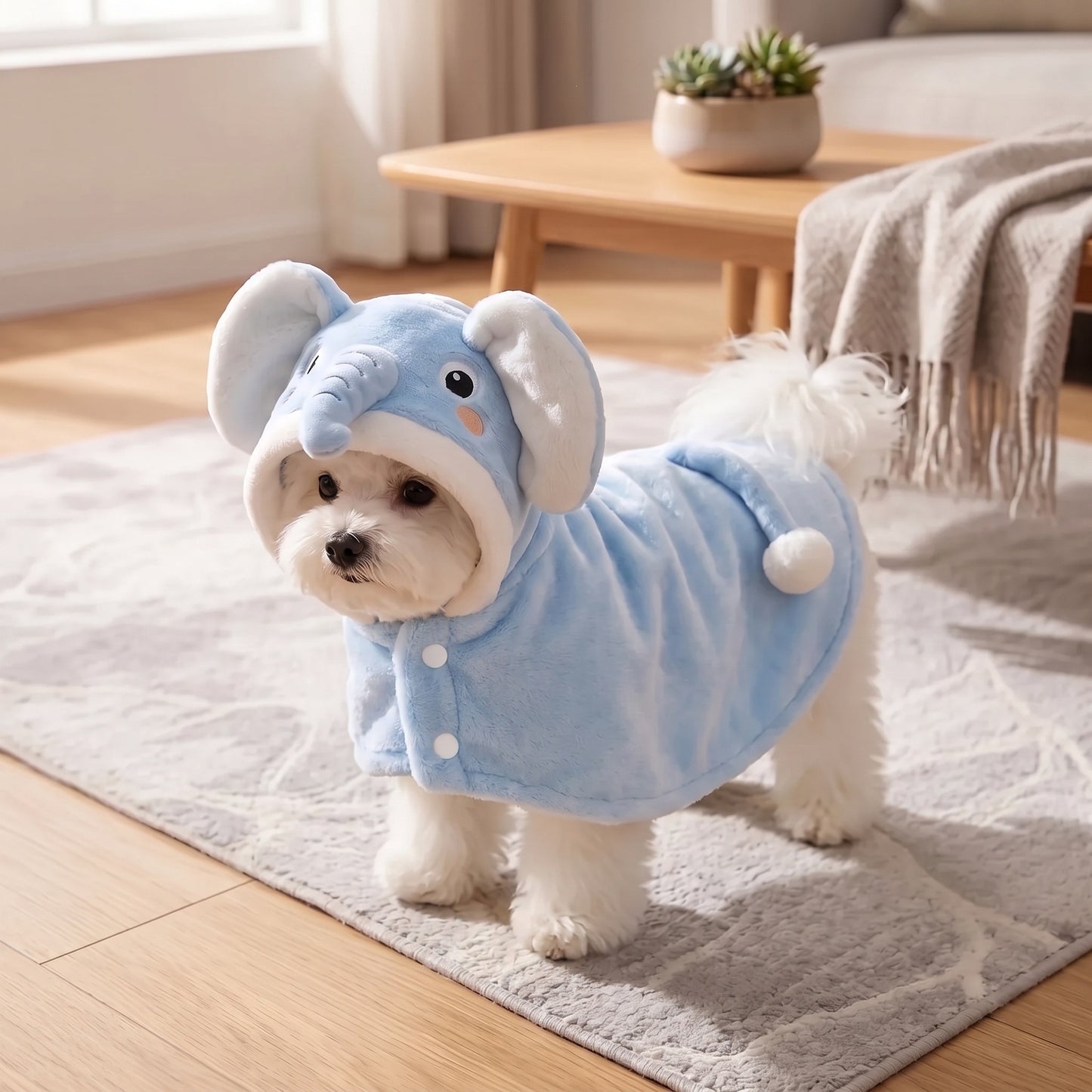 Cute Plush Dog Hoodie – Warm Animal Costume Jacket with Hood, Ears & Pom Pom Tail for Small Dogs