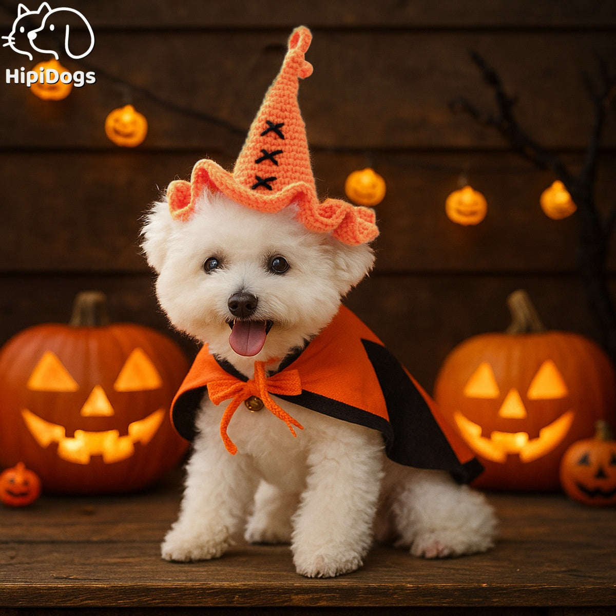 Crochet Witch Hat for Dogs & Cats – Halloween Pet Costume Hat with Pumpkin or Eyeball Detail