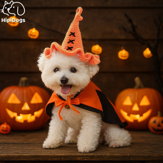 Crochet Witch Hat for Dogs & Cats – Halloween Pet Costume Hat with Pumpkin or Eyeball Detail