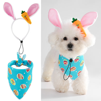 Easter Bunny Pet Costume Set | Cute Rabbit Ear Headband & Egg Bandana for Dogs and Cats | Holiday Pet Outfit | HipiDogs
