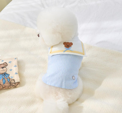 Cute Striped Dog Shirt with Collar – Soft Breathable Puppy Blouse for Small Dogs Spring Summer Clothes