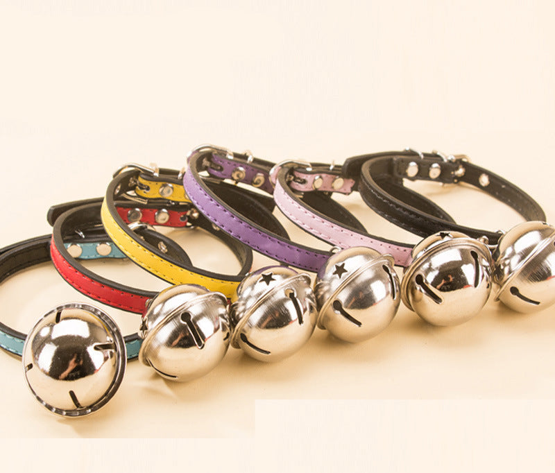 Leather Pet Collar with Bell | Adjustable Cat & Small Dog Collar with Paw Studs | Cute Pet Collar | HipiDogs