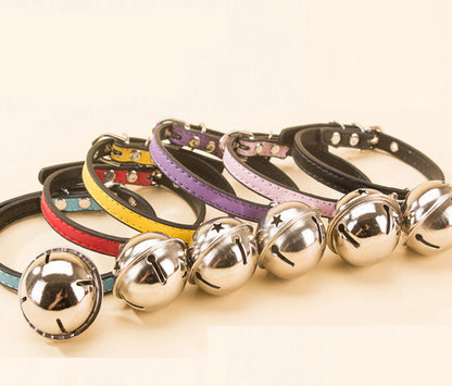 Leather Pet Collar with Bell | Adjustable Cat & Small Dog Collar with Paw Studs | Cute Pet Collar | HipiDogs