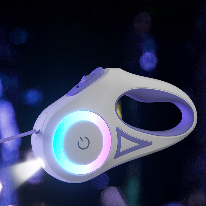 LED Retractable Dog Leash | USB Rechargeable Pet Leash with RGB Light Ring | Automatic Extendable Leash for Small & Medium Dogs | HipiDogs