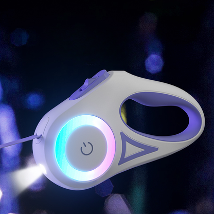 LED Retractable Dog Leash | USB Rechargeable Pet Leash with RGB Light Ring | Automatic Extendable Leash for Small & Medium Dogs | HipiDogs