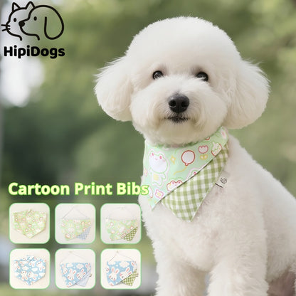 Cute Cartoon Pet Bandana Bibs-Soft Cotton Dog & Cat Scarf, Adjustable & Reversible