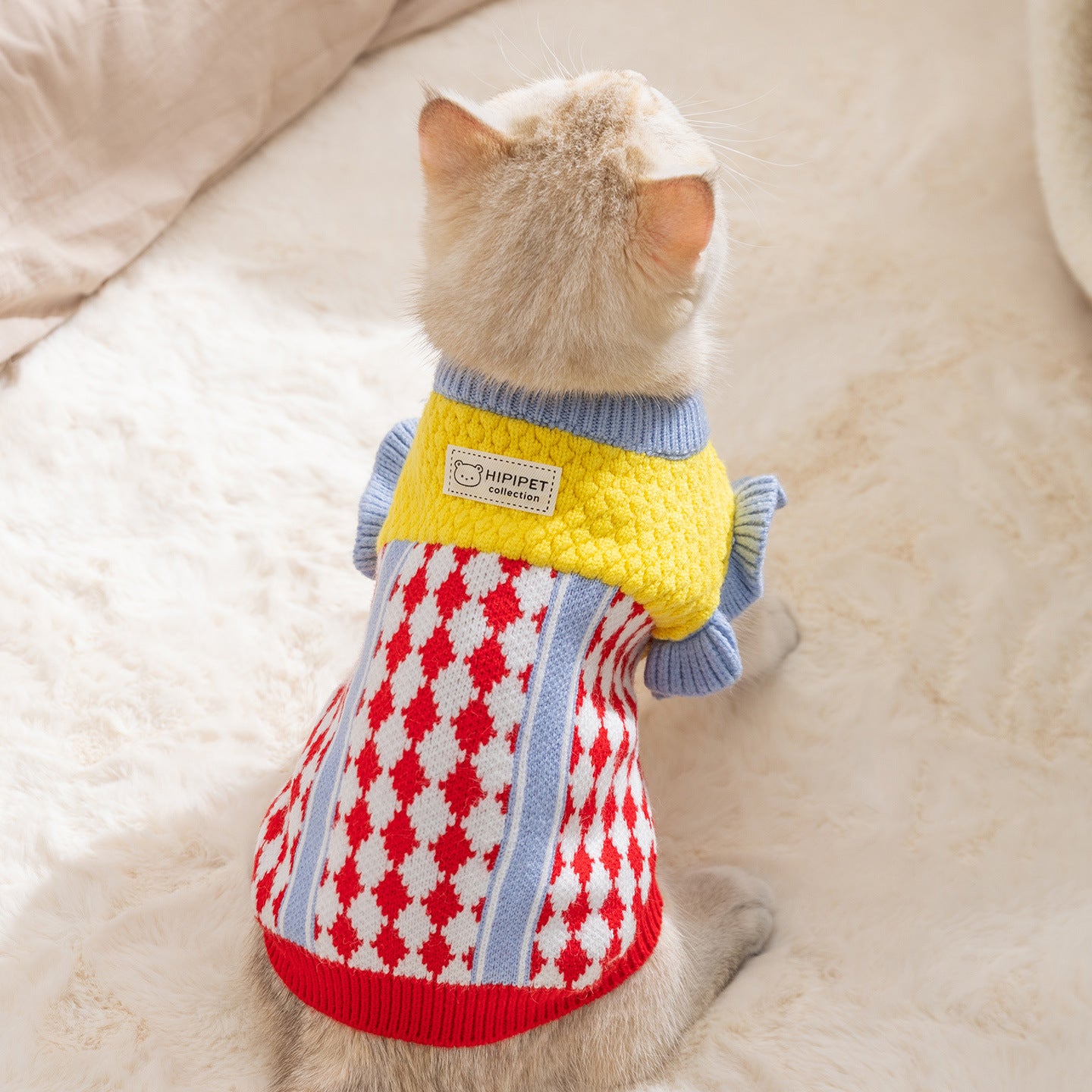 Contrasting Color Knit Sweater for Cats Soft Cozy Pet Jumper XS–XL