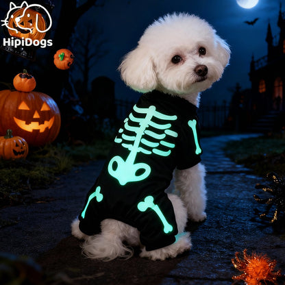 Glow-in-the-Dark Skeleton Dog Costume – Halloween Pet Jumpsuit