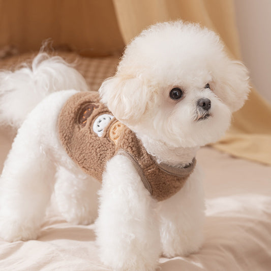 Cute Bear Patch Fleece Dog Vest – Warm Soft Winter Jacket for Small Dogs, Cozy Puppy Coat
