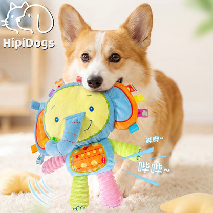 Interactive Elephant Plush Dog Toy with Squeaker & Crinkle Texture