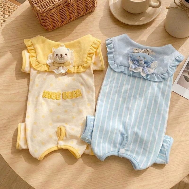 Cute Dog Pajamas with Ruffle Collar – Soft Four-Leg Pet Jumpsuit for Small Dogs