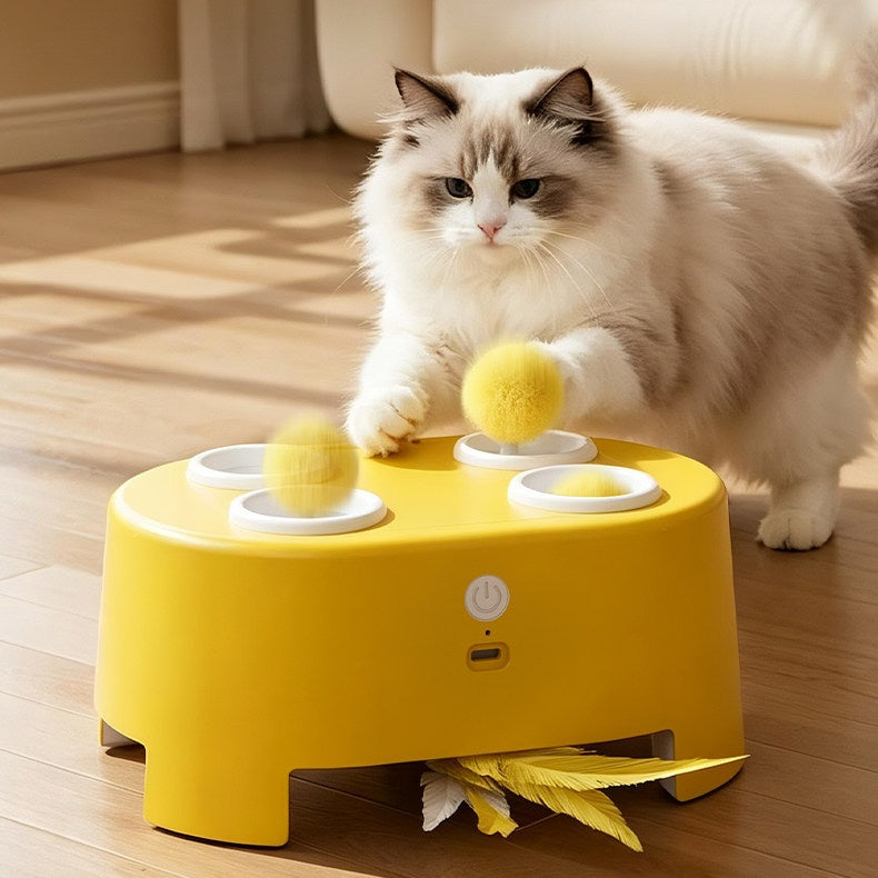 Interactive Automatic Cat Toy with Moving Feather & Pom-Pom