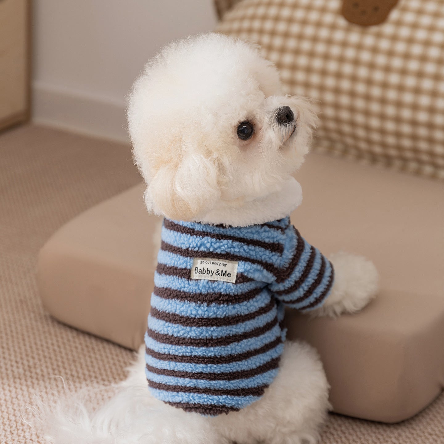 Warm Striped Fleece Dog Sweater Coat - Soft Winter Pet Jacket for Small Dogs, Cozy Plush Puppy Clothing - product photo 5