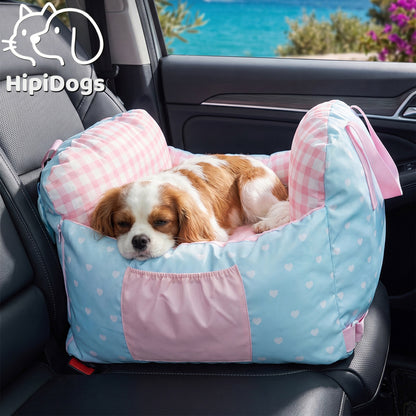 Portable Dog Car Seat Bed with Padded Sides & Storage Pocket