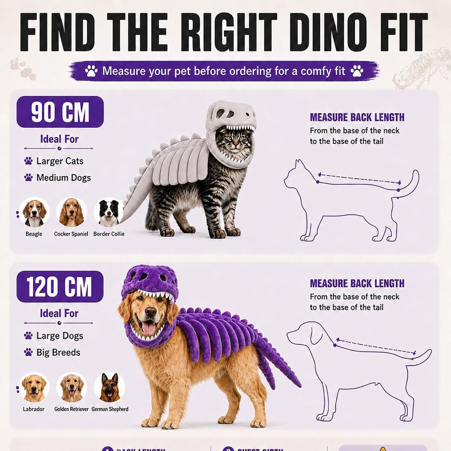 Dinosaur Skeleton Halloween Costume for Cats & Dogs – Funny Pet Costume with 3D Bones