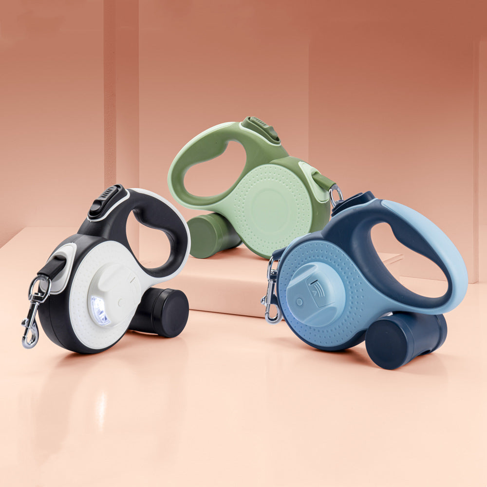 Retractable Dog Leash with Built-In LED Light & Waste Bag Holder