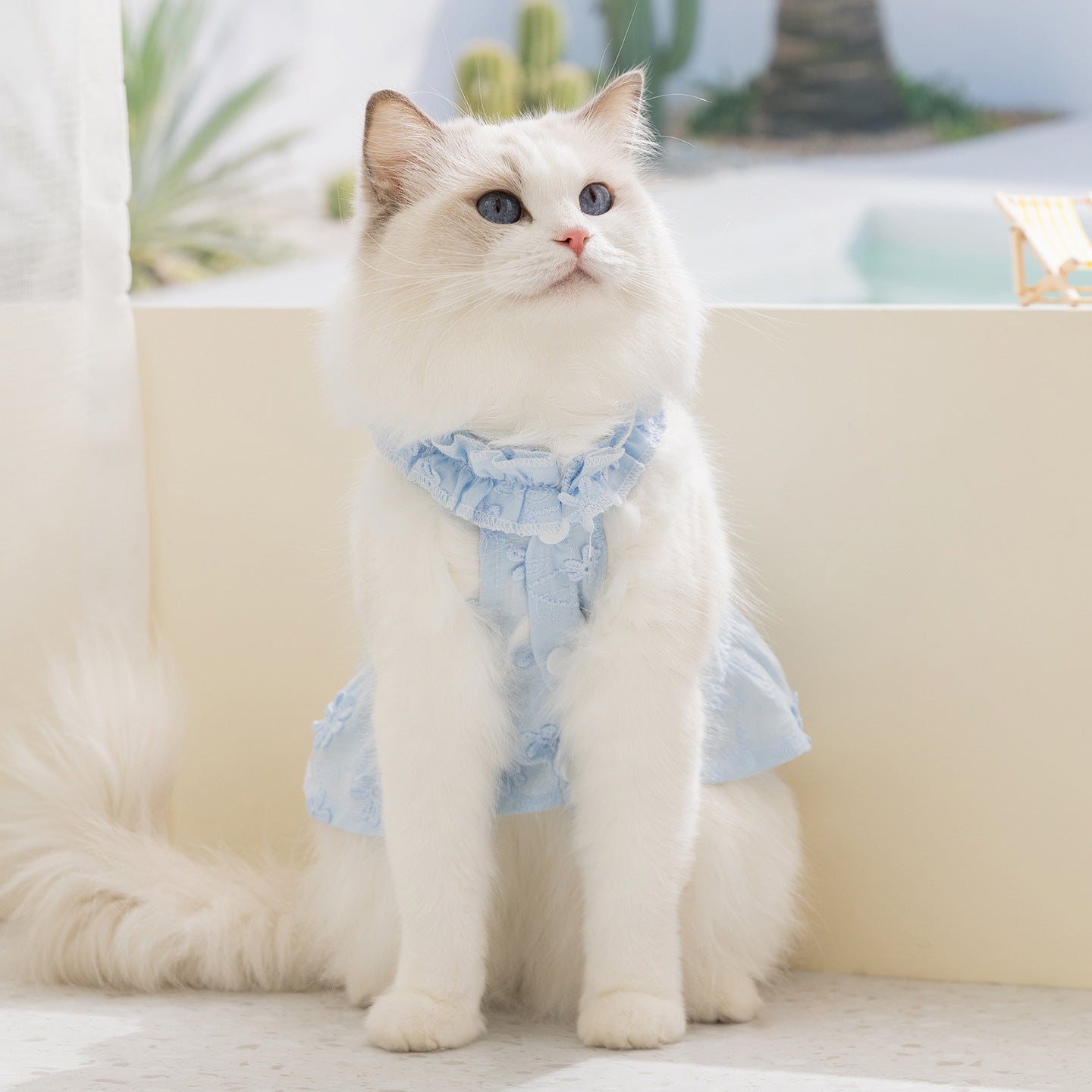 Cute Cat Harness Dress – Floral Adjustable Outfit with Leash Ring