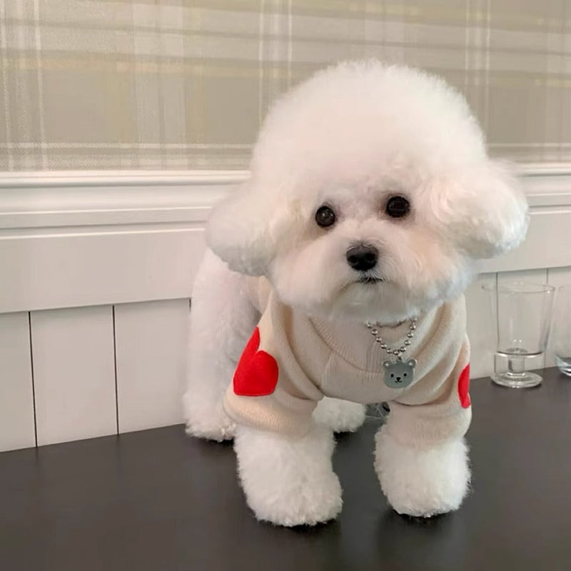 Cute Heart Dog Sweater – Soft Warm Puppy Sweater for Small Dogs Autumn Winter Pet Clothes