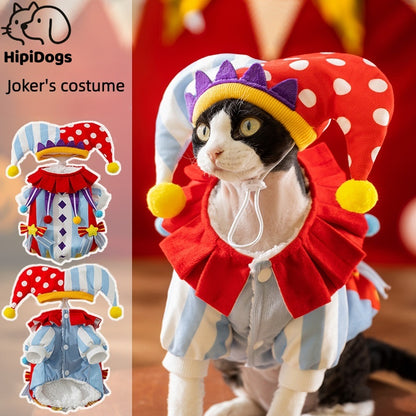 Joker's Costume for Cats Funny Pet Hoodie with Colorful Design