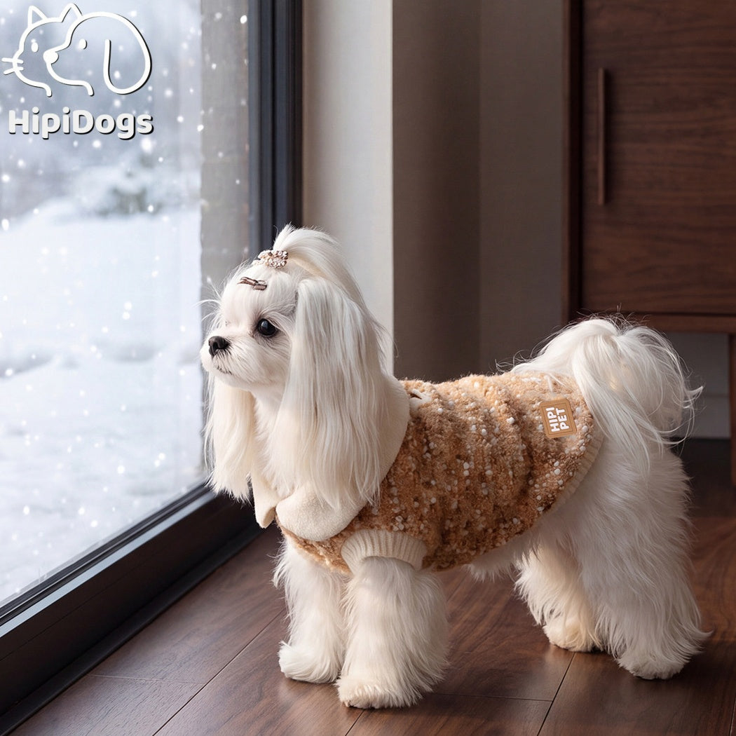 Cozy Bouclé Dog Coat with Peter Pan Collar – Warm Winter Pet Jacket for Small Dogs