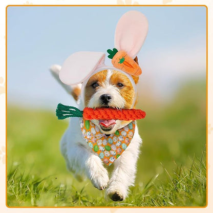 Easter Bunny Dog Costume Set | Rabbit Ear Headband, Egg Bandana & Carrot Toy | Cute Easter Pet Outfit | HipiDogs