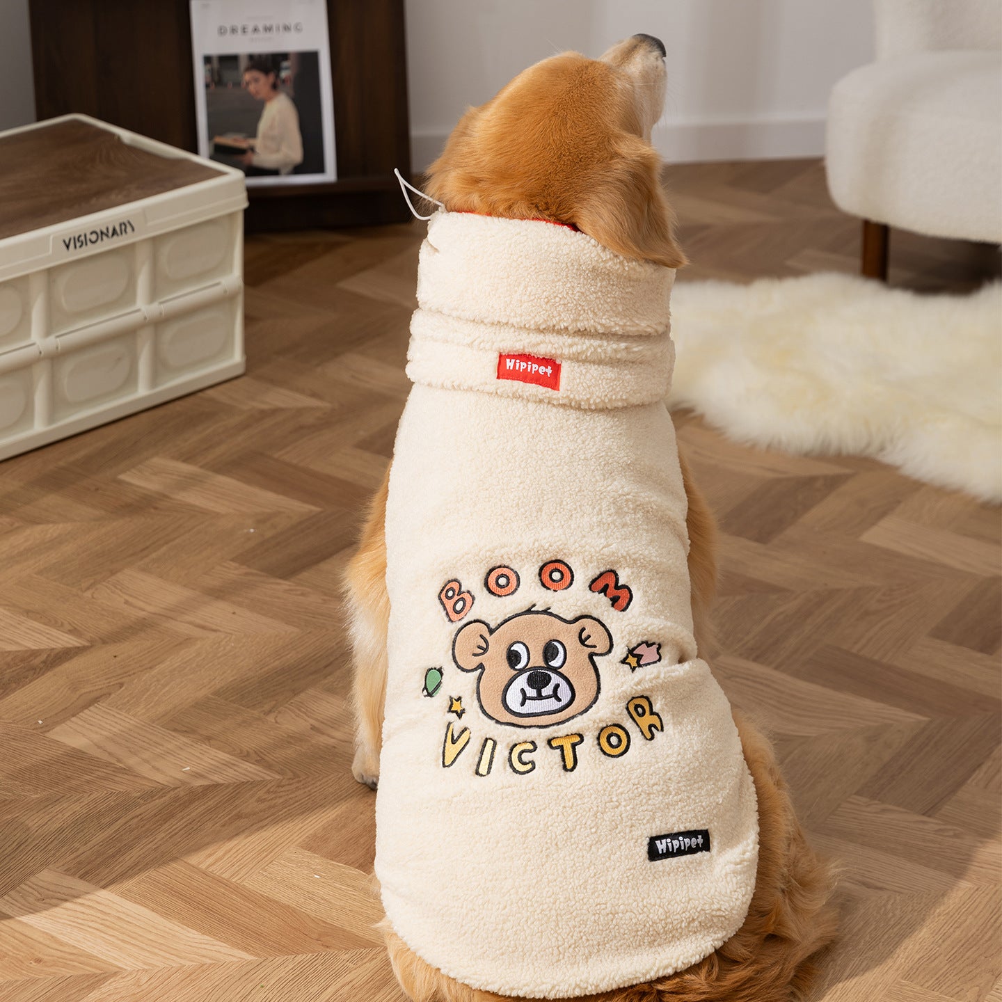 Fleece Dog Sweater with Scarf for Large Dogs Warm Cozy Puppy Jacket 3XL–8XL