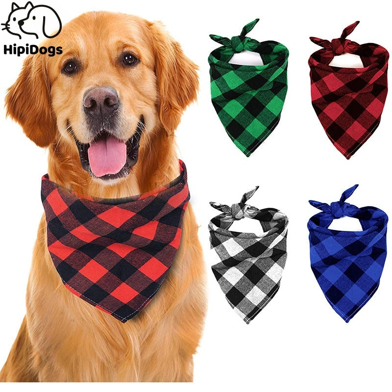 Christmas & Plaid Dog Bandana Bib – Soft Cotton Triangle Scarf for Small to Large Dogs