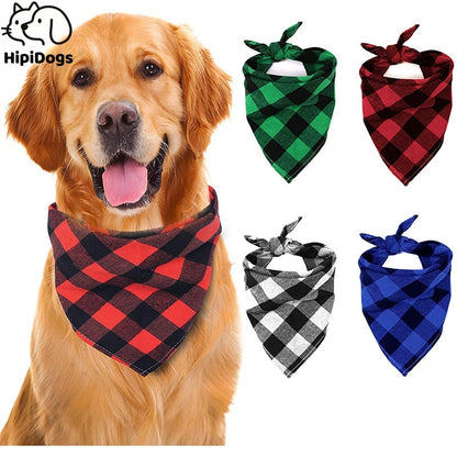 Christmas & Plaid Dog Bandana Bib – Soft Cotton Triangle Scarf for Small to Large Dogs