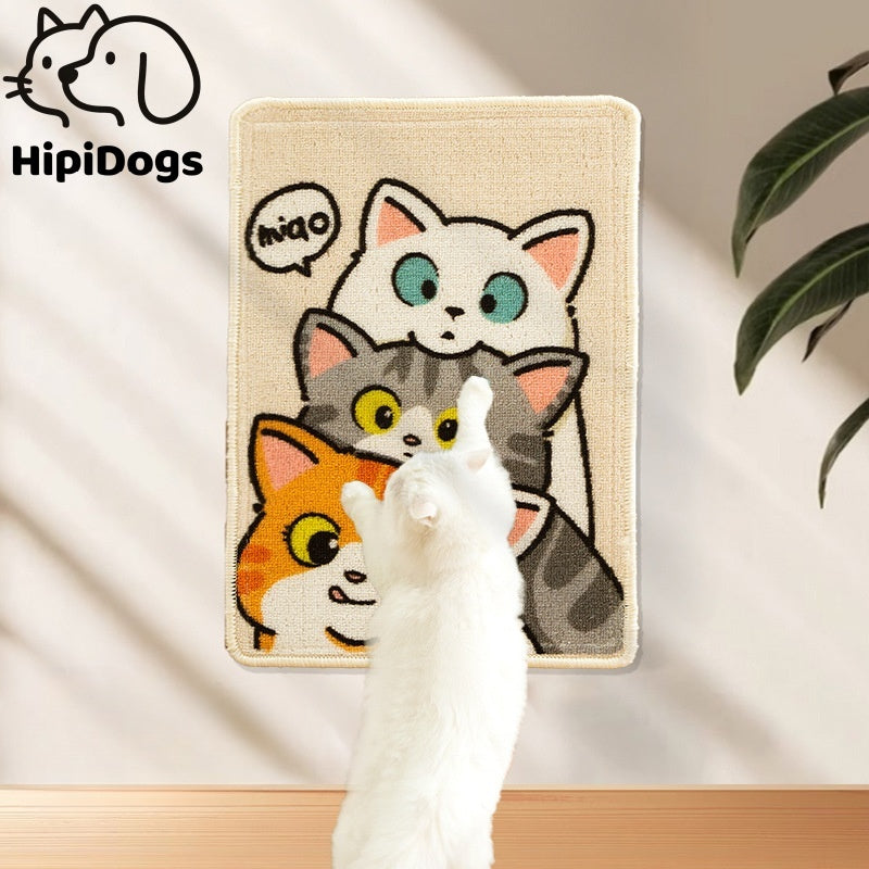 Wall-mounted Cat Scratching Mat with Cute Cat Design