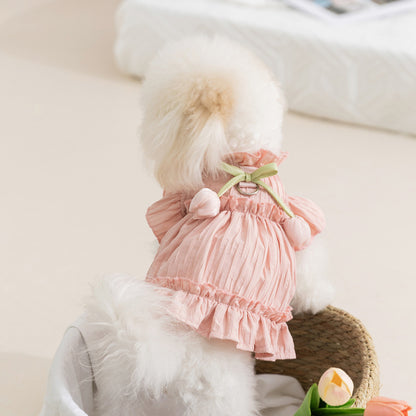 Pink Dog Harness Dress – Lightweight Ruffle Summer Fit