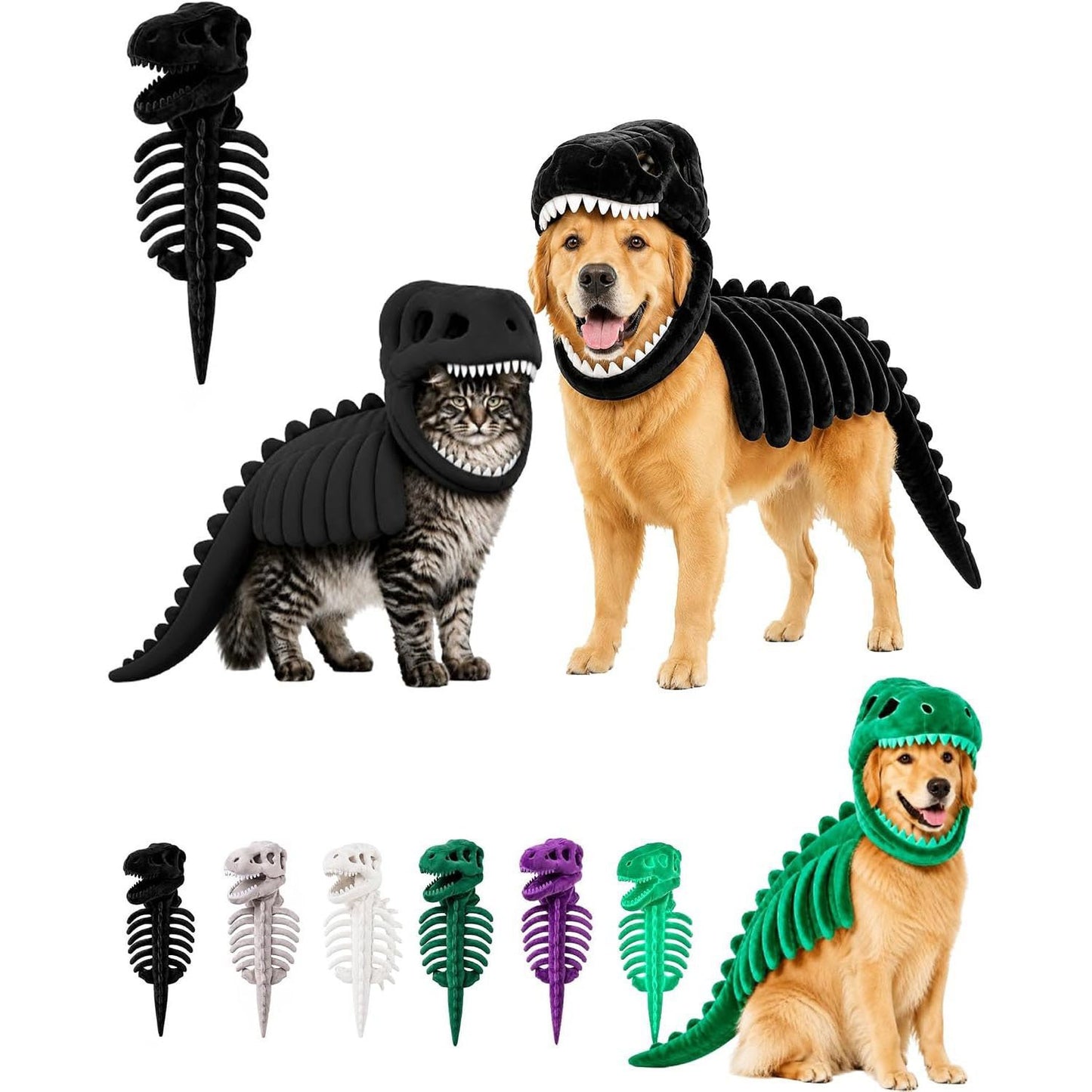 Dinosaur Skeleton Halloween Costume for Cats & Dogs – Funny Pet Costume with 3D Bones