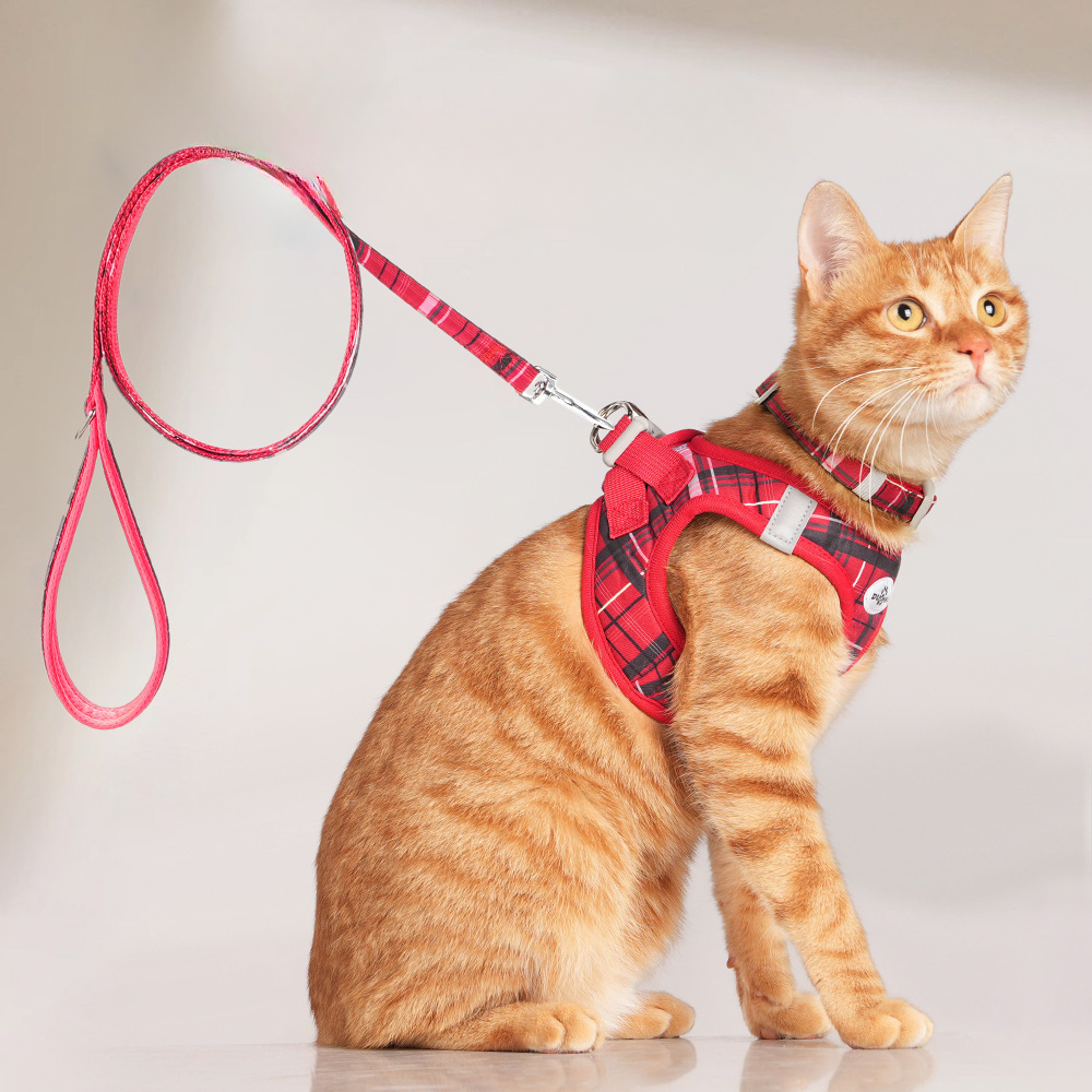 Plaid Cat Harness and Leash Set – Adjustable Soft Mesh Escape-Proof Vest Harness for Indoor & Outdoor Cats
