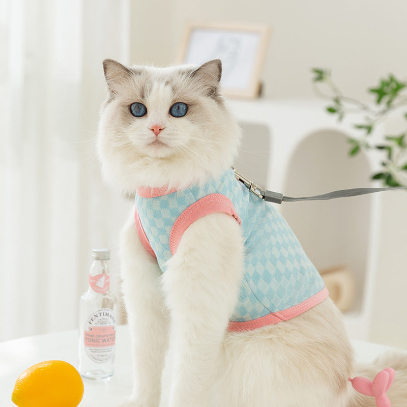 Breathable Cat Harness Vest – Checkered Summer Fit for Small Pets
