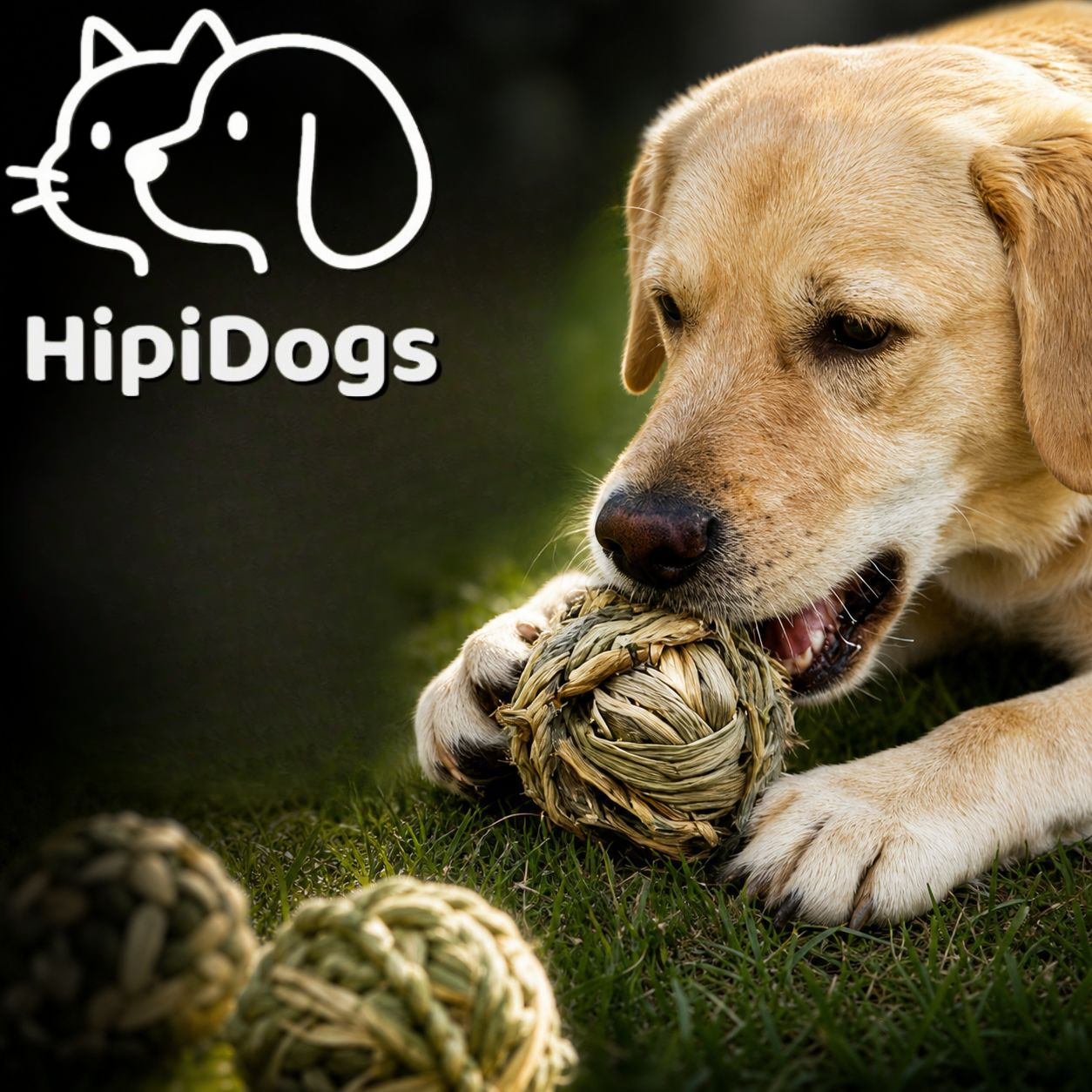 HipiDogs Natural Woven Dog Chew Ball | Durable Interactive Teeth Cleaning Toy