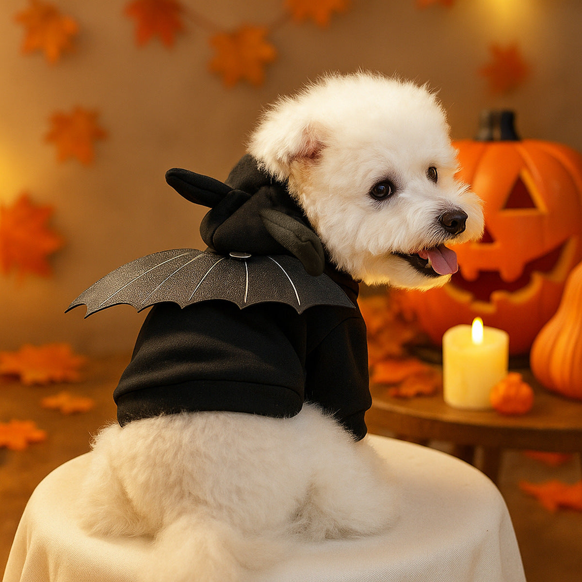 Bat Wing Halloween Pet Hoodie – Black Vampire Costume for Small Dogs & Cats