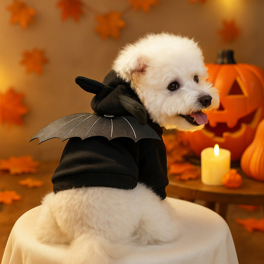 Bat Wing Halloween Pet Hoodie – Black Vampire Costume for Small Dogs & Cats