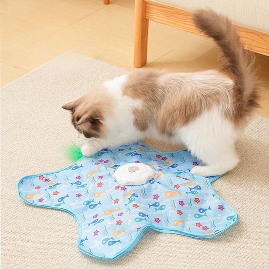 Interactive Cat Toy Mat with Feather | Electric Moving Cat Teaser Blanket | Automatic Cat Play Mat for Indoor Cats | HipiDogs