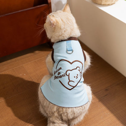 Cute Bear Cat Vest Shirt – Soft Breathable Cat Clothing for Indoor Cats, Lightweight Pet Tank Top