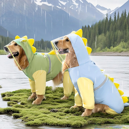 Dinosaur Waterproof Dog Raincoat | Full Body Pet Rain Suit with Transparent Hood | Reflective Dog Rain Jacket for Medium & Large Dogs | HipiDogs